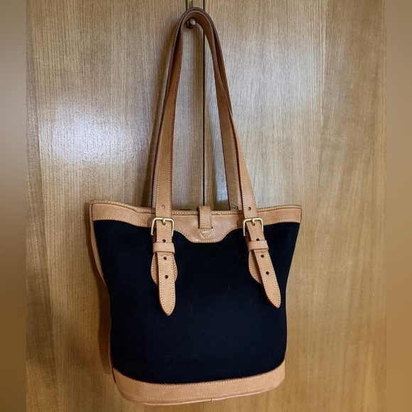 Dooney & Bourke Vintage Black Canvas & Natural Vacchetta Leather Tote - Picture 14 of 16